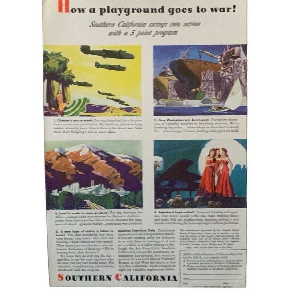 Vintage 1943 Southern California Playground Goes To War Ad Advertisement